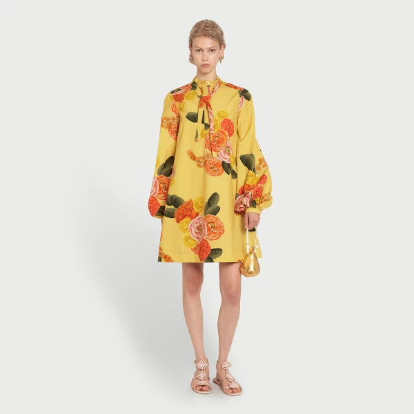 Giambattista Valli Short Blossoms Mustard Poplin Dress - Giambattista Valli Dresses - Romantic Couture - Shop at Luxury Shoes 