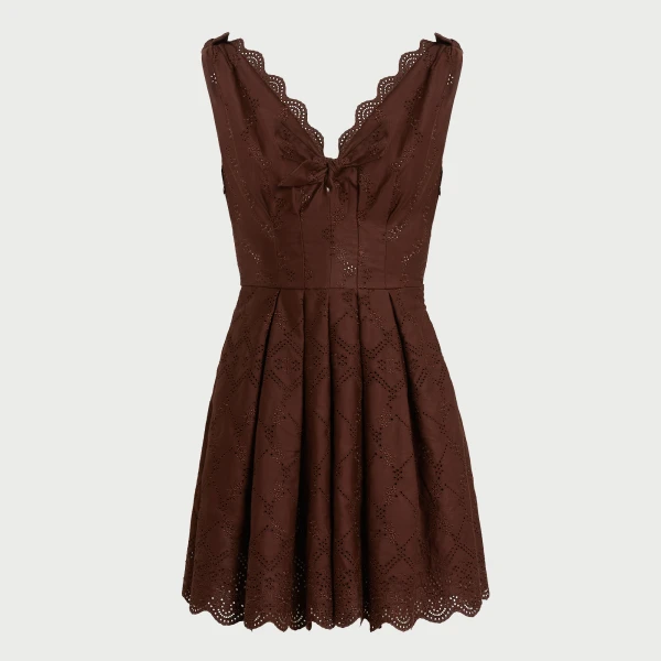 Giambattista Valli Short Brown Saint-Gall Embroidery Dress - Giambattista Valli Dresses - Romantic Couture - Shop at Luxury Shoes 