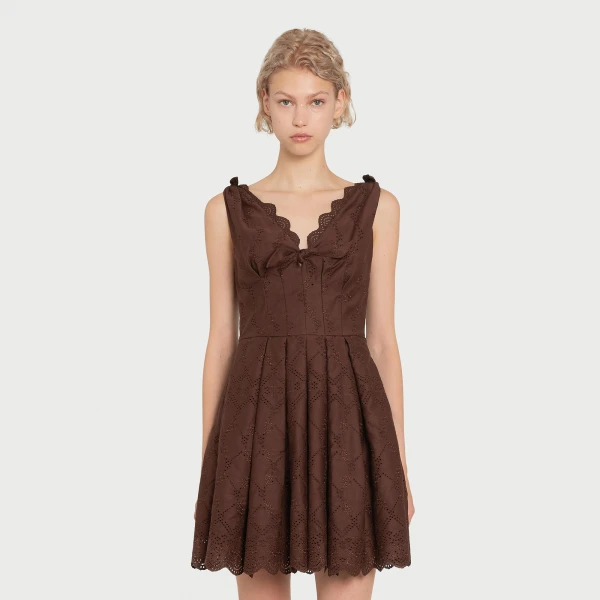 Giambattista Valli Short Brown Saint-Gall Embroidery Dress - Giambattista Valli Dresses - Romantic Couture - Shop at Luxury Shoes 