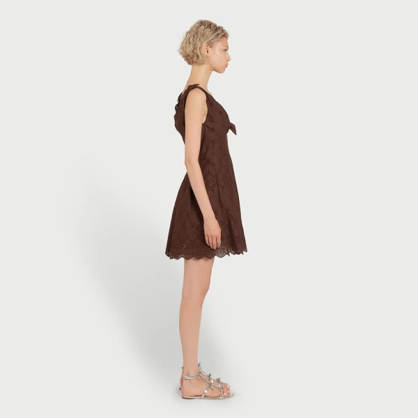 Giambattista Valli Short Brown Saint-Gall Embroidery Dress - Giambattista Valli Dresses - Romantic Couture - Shop at Luxury Shoes 