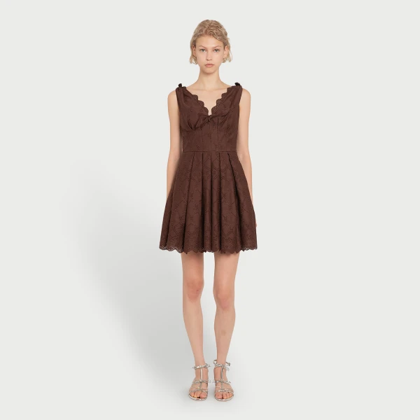 Giambattista Valli Short Brown Saint-Gall Embroidery Dress - Giambattista Valli Dresses - Romantic Couture - Shop at Luxury Shoes 