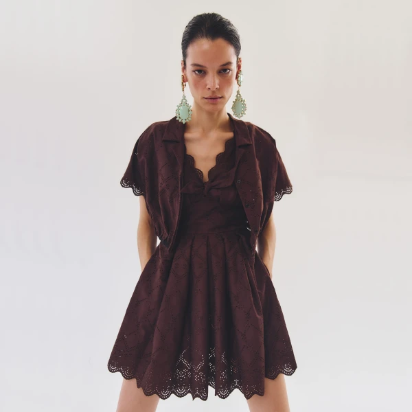 Giambattista Valli Short Brown Saint-Gall Embroidery Dress - Giambattista Valli Dresses - Romantic Couture - Shop at Luxury Shoes 