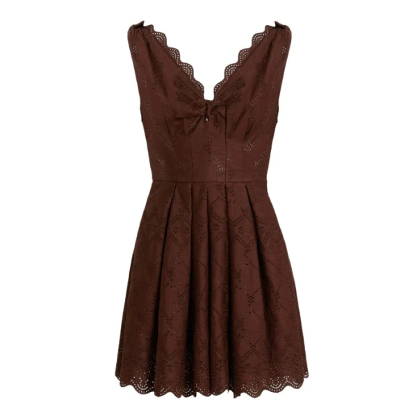 Giambattista Valli Short Brown Saint-Gall Embroidery Dress - Giambattista Valli Dresses - Romantic Couture - Shop at Luxury Shoes 