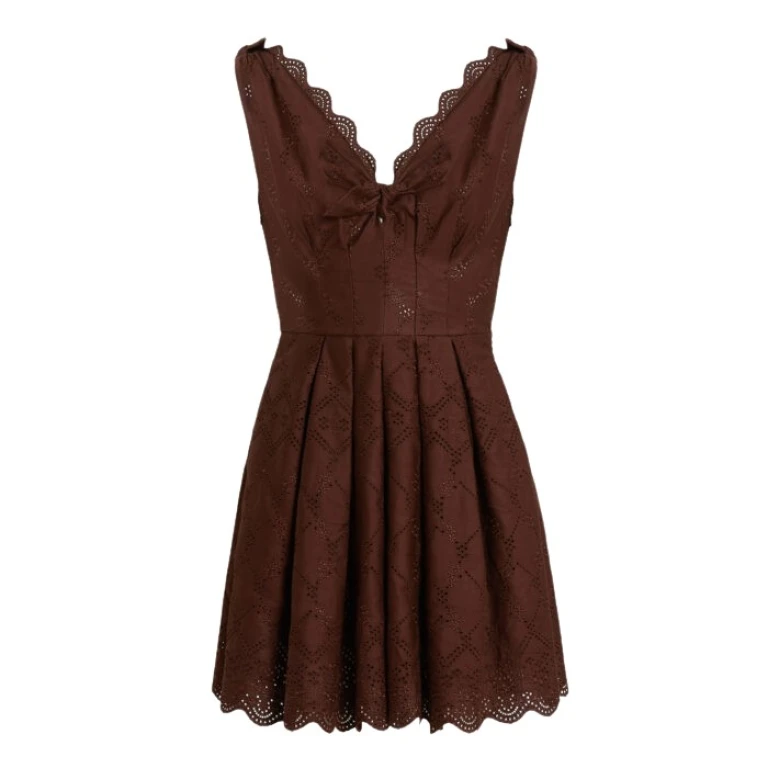 Giambattista Valli Short Brown Saint-Gall Embroidery Dress - Giambattista Valli Dresses - Romantic Couture - Shop at Luxury Shoes 