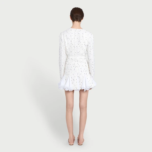 Giambattista Valli Short Ivory Dress With Black Polka Dots And Ruffles In Bouclé - Giambattista Valli Dresses - Romantic Couture - Shop at Luxury Shoes 