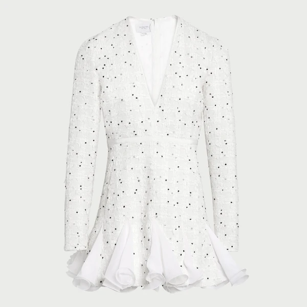 Giambattista Valli Short Ivory Dress With Black Polka Dots And Ruffles In Bouclé - Giambattista Valli Dresses - Romantic Couture - Shop at Luxury Shoes 