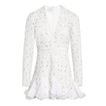 Giambattista Valli Short Ivory Dress With Black Polka Dots And Ruffles In Bouclé - Giambattista Valli Dresses - Romantic Couture - Shop at Luxury Shoes 