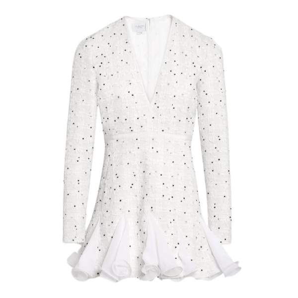 Giambattista Valli Short Ivory Dress With Black Polka Dots And Ruffles In Bouclé - Giambattista Valli Dresses - Romantic Couture - Shop at Luxury Shoes 