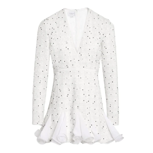 Giambattista Valli Short Ivory Dress With Black Polka Dots And Ruffles In Bouclé - Giambattista Valli Dresses - Romantic Couture - Shop at Luxury Shoes 