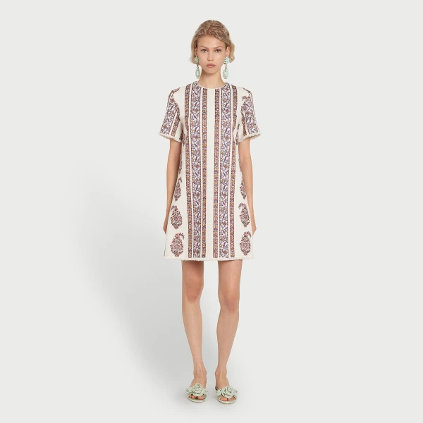 Giambattista Valli Short Ivory Embroidered Paisley Bouclé Dress - Giambattista Valli Dresses - Romantic Couture - Shop at Luxury Shoes 