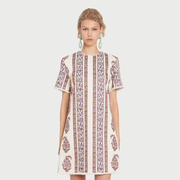 Giambattista Valli Short Ivory Embroidered Paisley Bouclé Dress - Giambattista Valli Dresses - Romantic Couture - Shop at Luxury Shoes 