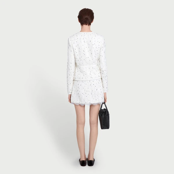 Giambattista Valli Short Ivory Skirt With Black Polka Dots In Bouclé - Giambattista Valli Skirts - Romantic Couture - Shop at Luxury Shoes 
