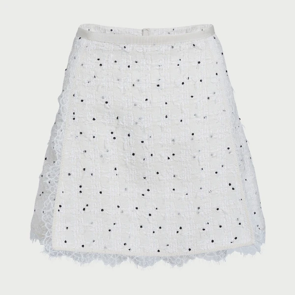 Giambattista Valli Short Ivory Skirt With Black Polka Dots In Bouclé - Giambattista Valli Skirts - Romantic Couture - Shop at Luxury Shoes 