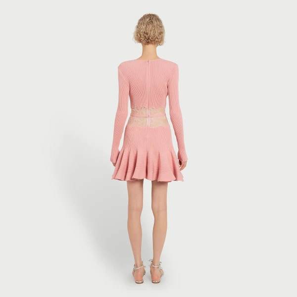 Giambattista Valli Short Pink Knit Dress With Lace - Giambattista Valli Dresses - Romantic Couture - Shop at Luxury Shoes 