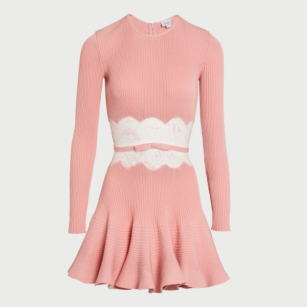 Giambattista Valli Short Pink Knit Dress With Lace - Giambattista Valli Dresses - Romantic Couture - Shop at Luxury Shoes 