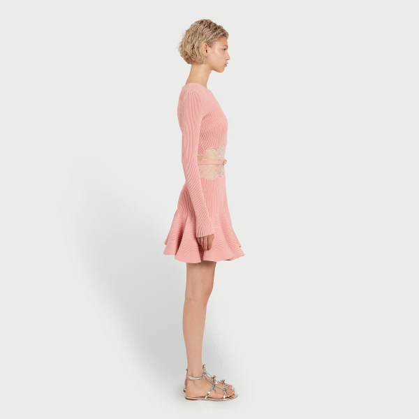 Giambattista Valli Short Pink Knit Dress With Lace - Giambattista Valli Dresses - Romantic Couture - Shop at Luxury Shoes 