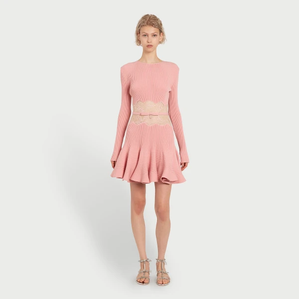 Giambattista Valli Short Pink Knit Dress With Lace - Giambattista Valli Dresses - Romantic Couture - Shop at Luxury Shoes 