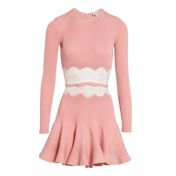 Giambattista Valli Short Pink Knit Dress With Lace - Giambattista Valli Dresses - Romantic Couture - Shop at Luxury Shoes 