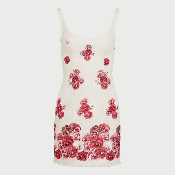 Giambattista Valli Short Ruby Pansies Embroidered Bouclé Slip Dress - Giambattista Valli Dresses - Romantic Couture - Shop at Luxury Shoes 