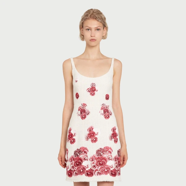 Giambattista Valli Short Ruby Pansies Embroidered Bouclé Slip Dress - Giambattista Valli Dresses - Romantic Couture - Shop at Luxury Shoes 