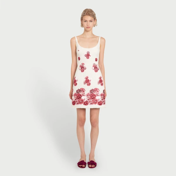 Giambattista Valli Short Ruby Pansies Embroidered Bouclé Slip Dress - Giambattista Valli Dresses - Romantic Couture - Shop at Luxury Shoes 