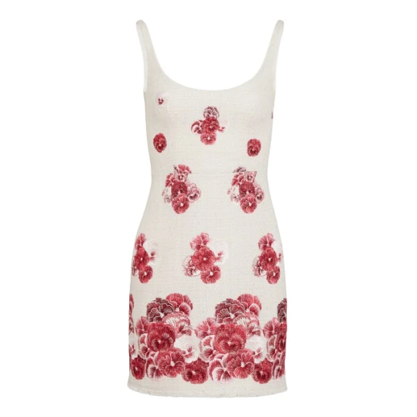 Giambattista Valli Short Ruby Pansies Embroidered Bouclé Slip Dress - Giambattista Valli Dresses - Romantic Couture - Shop at Luxury Shoes 