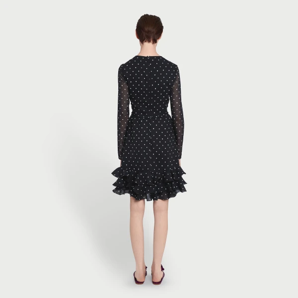 Giambattista Valli Short Silk Black Dress With White Polka Dots And Ruffles - Giambattista Valli Dresses - Romantic Couture - Shop at Luxury Shoes 