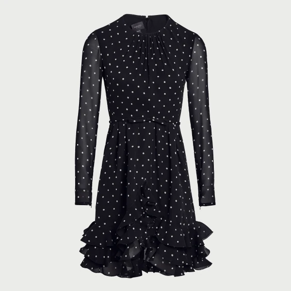 Giambattista Valli Short Silk Black Dress With White Polka Dots And Ruffles - Giambattista Valli Dresses - Romantic Couture - Shop at Luxury Shoes 
