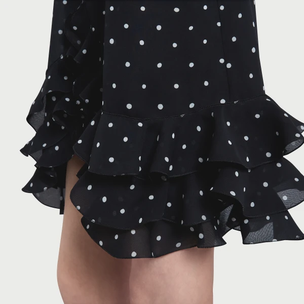 Giambattista Valli Short Silk Black Dress With White Polka Dots And Ruffles - Giambattista Valli Dresses - Romantic Couture - Shop at Luxury Shoes 