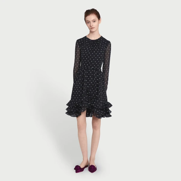 Giambattista Valli Short Silk Black Dress With White Polka Dots And Ruffles - Giambattista Valli Dresses - Romantic Couture - Shop at Luxury Shoes 