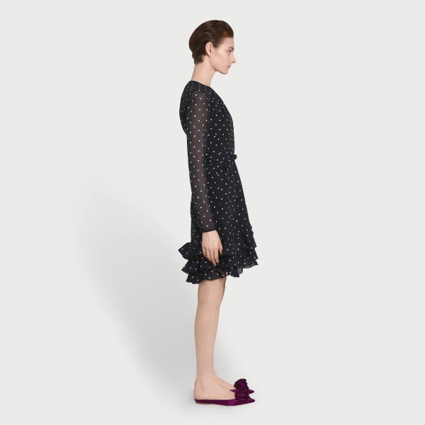 Giambattista Valli Short Silk Black Dress With White Polka Dots And Ruffles - Giambattista Valli Dresses - Romantic Couture - Shop at Luxury Shoes 
