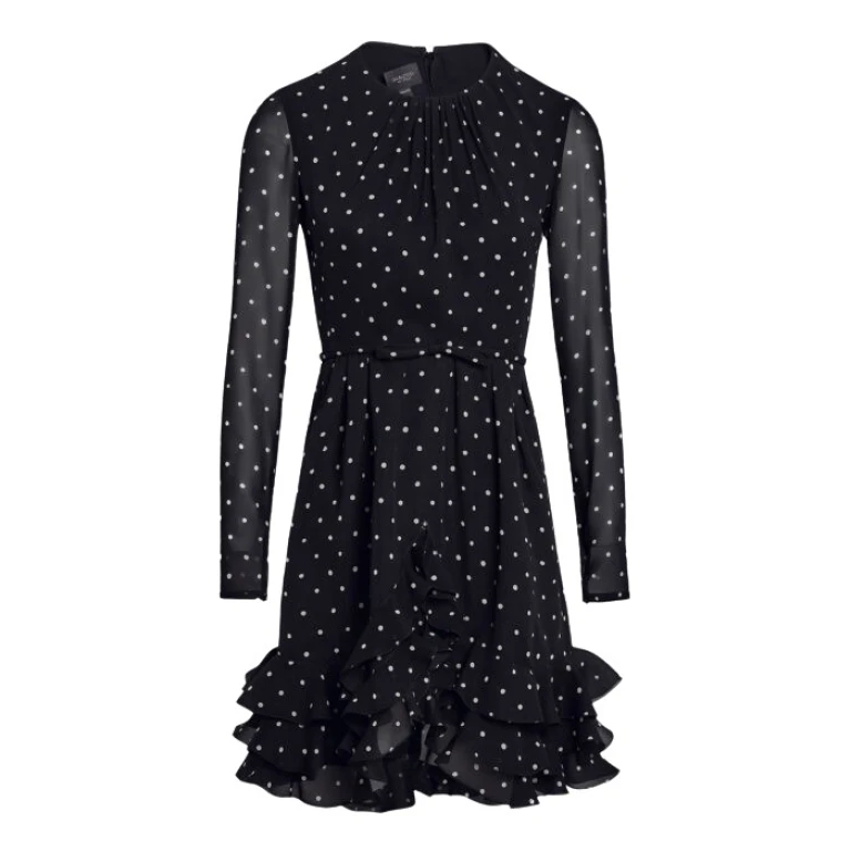 Giambattista Valli Short Silk Black Dress With White Polka Dots And Ruffles - Giambattista Valli Dresses - Romantic Couture - Shop at Luxury Shoes 