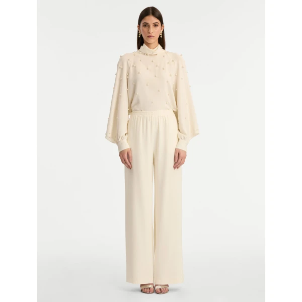 Oscar de la Renta Silk Georgette Wide Leg Pant - Oscar de la Renta Pants - American Couture - Shop at Luxury Shoes 