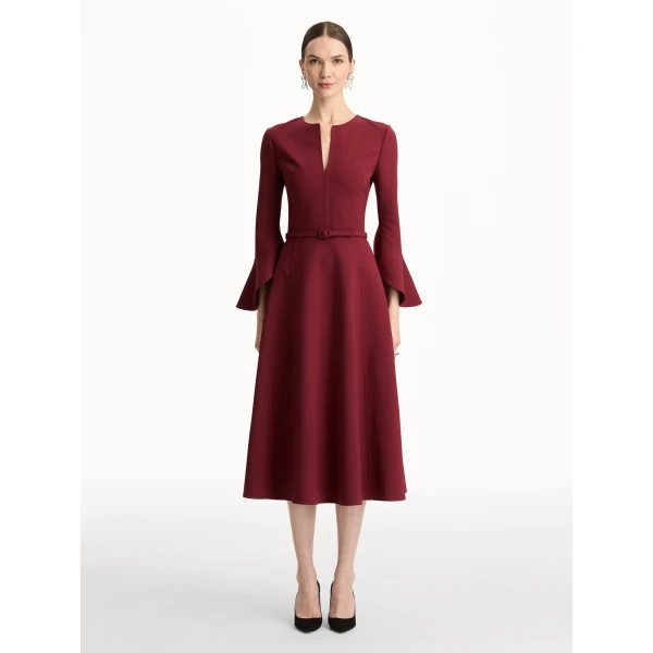 Oscar de la Renta Split Neck Wool Dress - Oscar de la Renta Dresses - American Couture - Shop at Luxury Shoes 