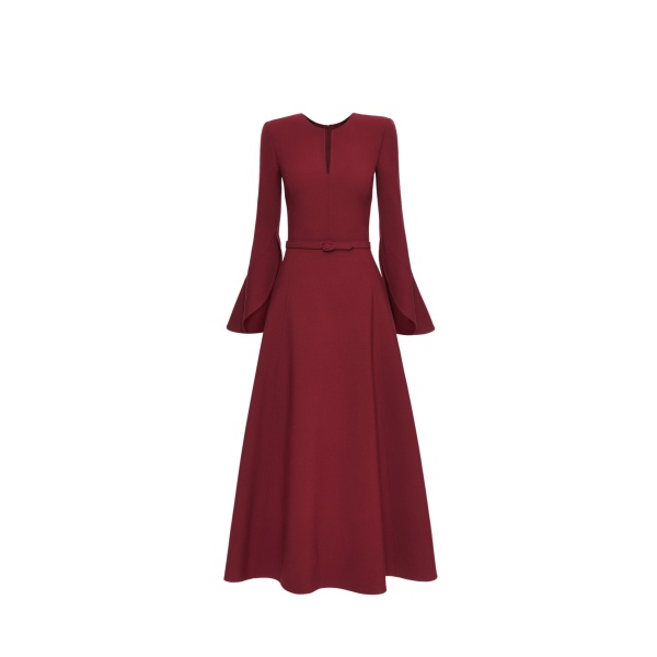 Oscar de la Renta Split Neck Wool Dress - Oscar de la Renta Dresses - American Couture - Shop at Luxury Shoes 