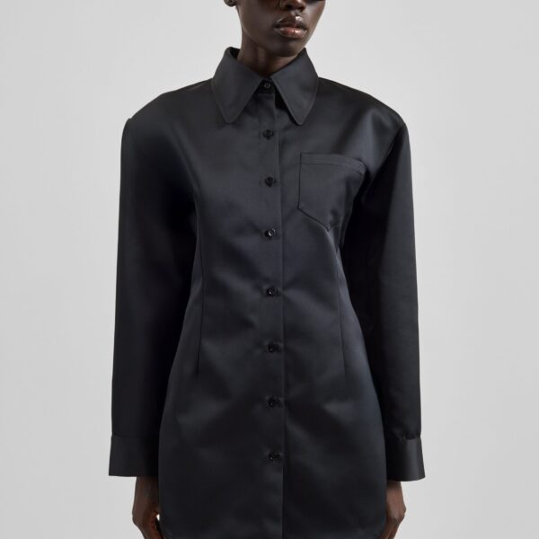 The Frankie Shop Akita Satin Cinched Shirt Dress – Black, view 2