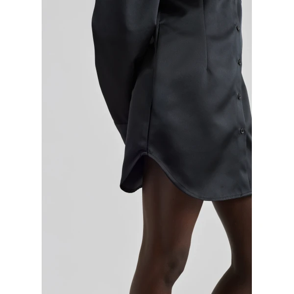 The Frankie Shop Akita Satin Cinched Shirt Dress - Black - Oversized Minimalist Tops in Black - Shop at Luxury Shoes 