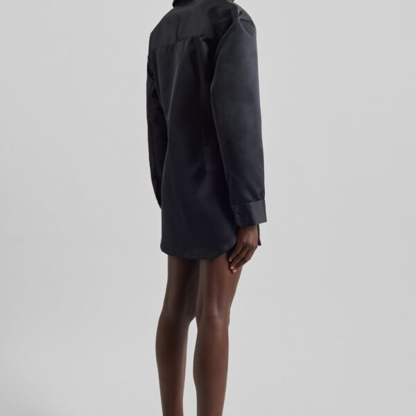 The Frankie Shop Akita Satin Cinched Shirt Dress – Black, view 6