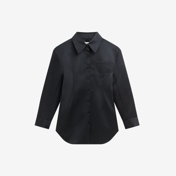 The Frankie Shop Akita Satin Cinched Shirt Dress – Black, view 7
