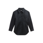 The Frankie Shop Akita Satin Cinched Shirt Dress - Black - Oversized Minimalist Tops in Black - Shop at Luxury Shoes 