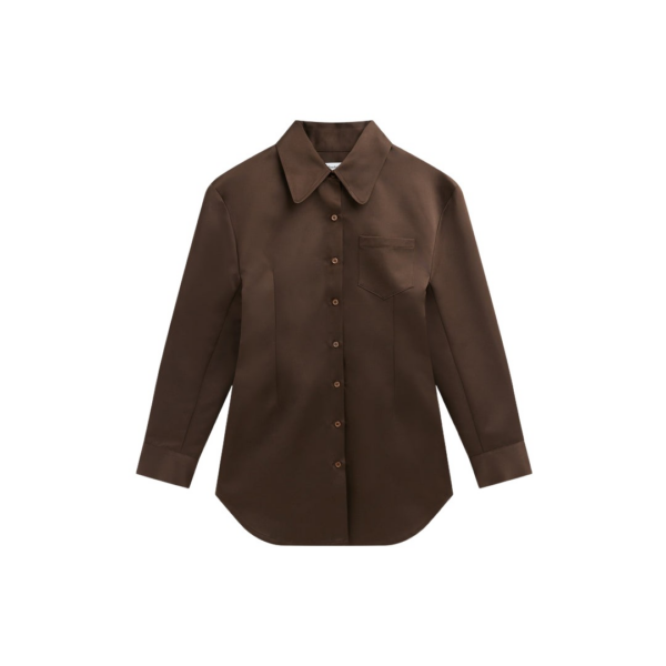 The Frankie Shop Akita Satin Cinched Shirt Dress – Brown