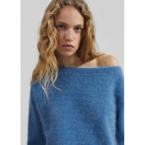 The Frankie Shop Almere Fuzzy Sweater - Cobalt - Oversized Minimalist Knitwear in Blue - Shop at Luxury Shoes 