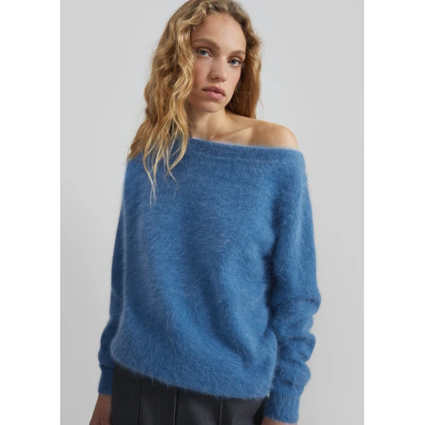 The Frankie Shop Almere Fuzzy Sweater - Cobalt - Oversized Minimalist Knitwear in Blue - Shop at Luxury Shoes 