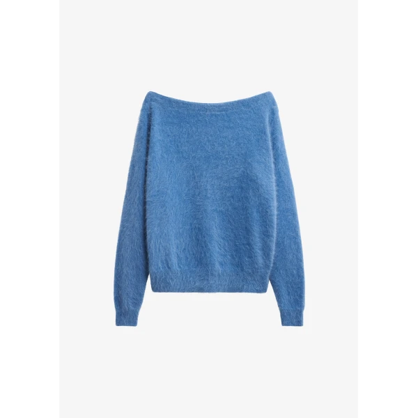 The Frankie Shop Almere Fuzzy Sweater - Cobalt - Oversized Minimalist Knitwear in Blue - Shop at Luxury Shoes 