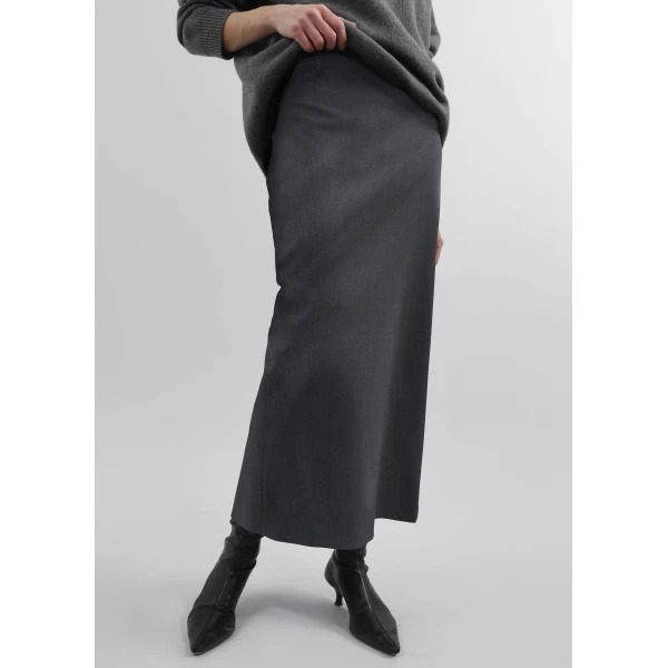 The Frankie Shop Alrose Midi Skirt - Dark Grey Melange - Oversized Minimalist Skirts in Grey - Shop at Luxury Shoes 
