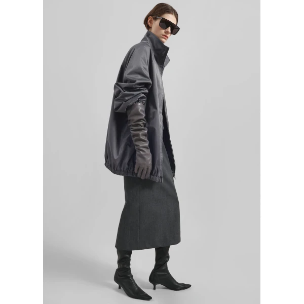 The Frankie Shop Alrose Midi Skirt - Dark Grey Melange - Oversized Minimalist Skirts in Grey - Shop at Luxury Shoes 