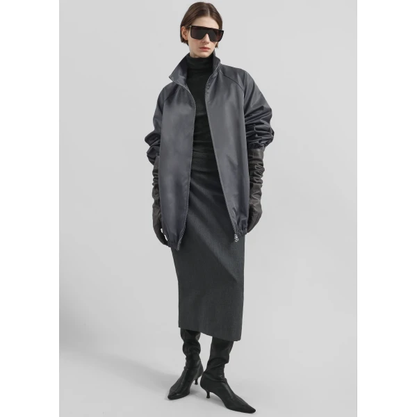 The Frankie Shop Alrose Midi Skirt - Dark Grey Melange - Oversized Minimalist Skirts in Grey - Shop at Luxury Shoes 