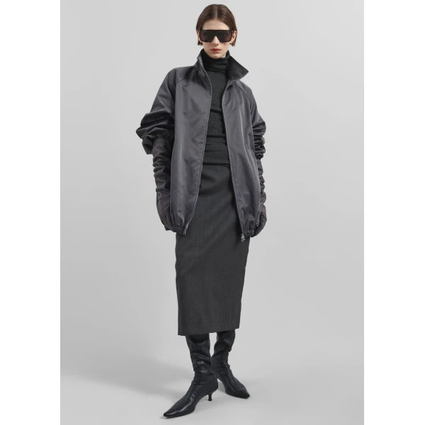 The Frankie Shop Alrose Midi Skirt - Dark Grey Melange - Oversized Minimalist Skirts in Grey - Shop at Luxury Shoes 