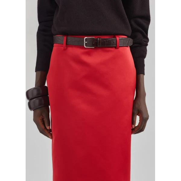 The Frankie Shop Alrose Satin Midi Skirt - Red - Oversized Minimalist Skirts in Red - Shop at Luxury Shoes 