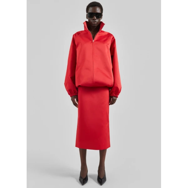 The Frankie Shop Alrose Satin Midi Skirt - Red - Oversized Minimalist Skirts in Red - Shop at Luxury Shoes 